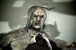 Halloween ghoul with shadows on the ceiling